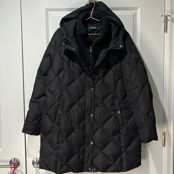 Lauren Ralph Lauren Down Full Zip and Button Black Puffer Coat XLarge - Picture 1 of 13